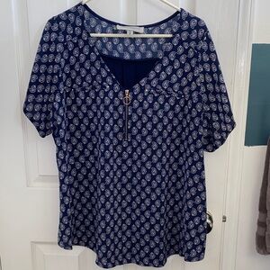 Tempted Hearts Navy and White Patterned Blouse